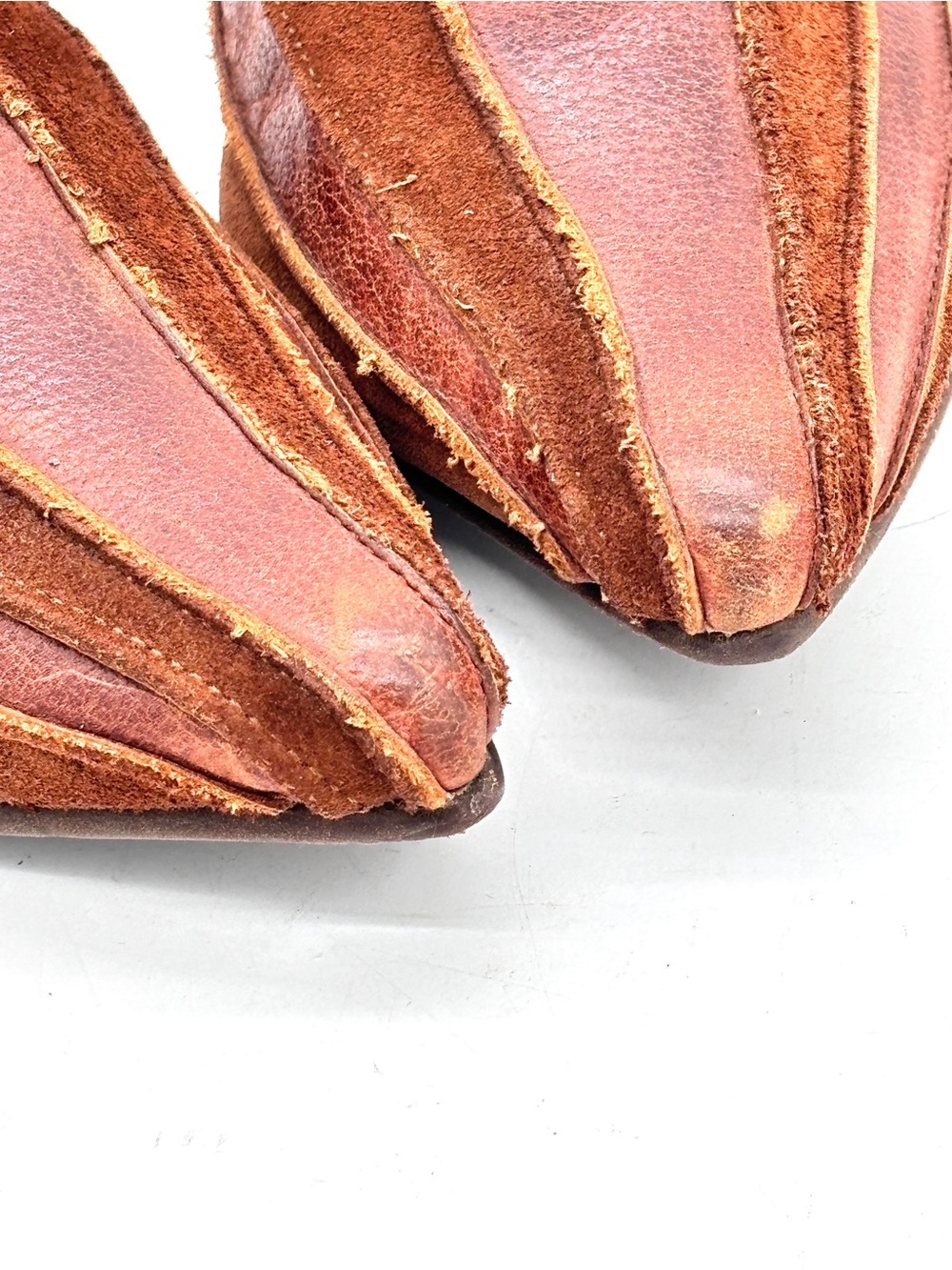 John Fluevog Jessica Brown Leather Suede Slip on Heels - Picture 6 of 6
